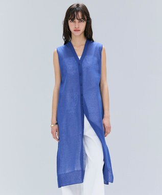 【洗える】MILANO / リネン混シアーロングジレカーディガン