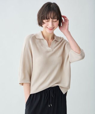 ANY L アクリルガーターポロ衿ニット グレージュ