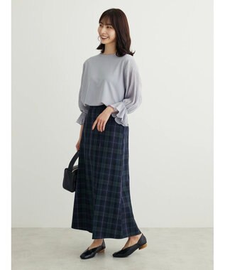 Green Parks きれいシルエットチェック裾フレアスカート Check Navy
