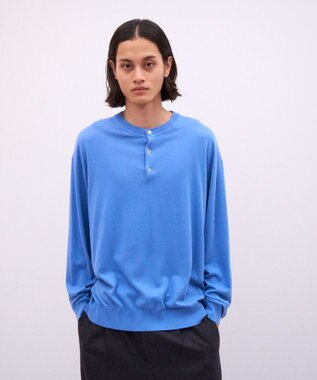 ATON SMOOTH SUVIN | ヘンリーネックセーター - UNISEX BLUE