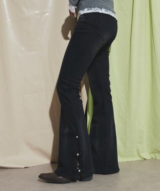 WEGO デザインスリットストレッチフレアデニム ブラック