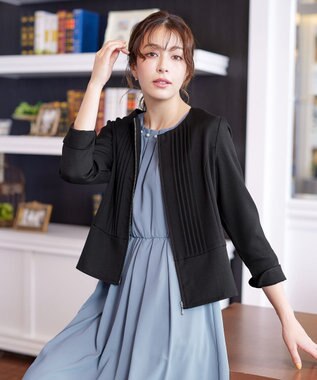 Tiaclasse 【小倉優子さん着用】【洗える】ピンタックノーカラージャケット ブラック