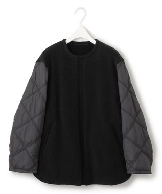 ICB 【リバーシブル着用可能】 ラミネートパイルキルト ミドル丈コート ブラック系