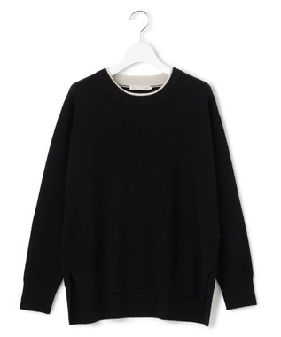 ICB 【新色追加】ソフトカシミヤミックス クルーネックニット ブラック［トープ配色］