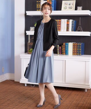 Tiaclasse 【小倉優子さん着用】【洗える】ピンタックノーカラージャケット ブラック