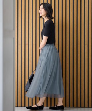 ANY 【ウエストゴム】シャイニーチュールスカート ライトブルー