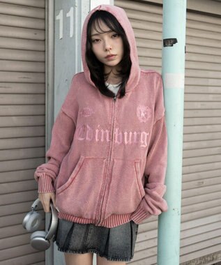 WEGO 【ユニセックス着用ITEM】ブリーチニットグラフィックZIPパーカー