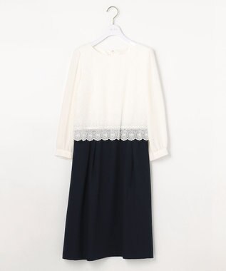 ANY SIS 【洗える】レースコンビバックサテン ワンピース ネイビー