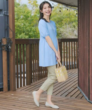 Tiaclasse L 麻混ストレッチテーパードパンツ ライトベージュ