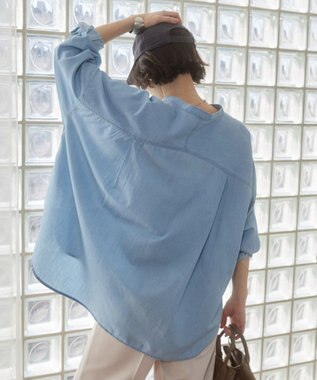 WEGO 【ANGIE VINTAGE】シアーデニムバンドカラーシャツ サックス