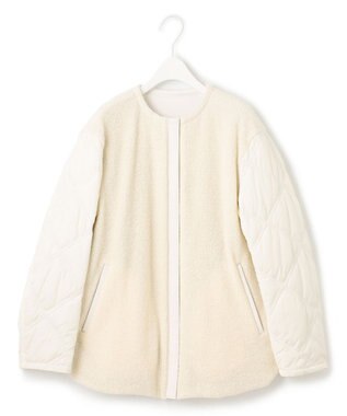 ICB L 【リバーシブル着用可能】 ラミネートパイルキルト ミドル丈コート オフホワイト系