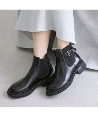 MODE ET JACOMO <carino>本革サイドゴアベルテッドショートブーツ ブラック