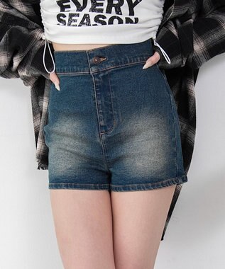 WEGO ハイウエストマイクロデニムショーツ デニム中濃加工色