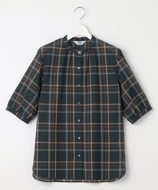 J.PRESS LADIES 【洗える】シアーマドラス バンドカラー ブラウス ダークグリーン系3