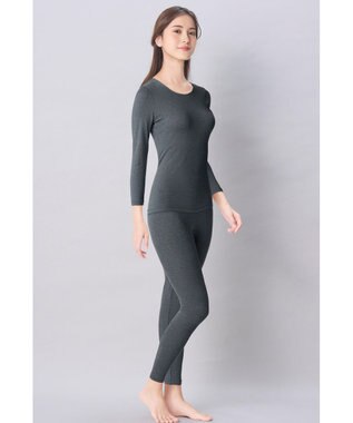 Wing あったかインナー 綿混 裏起毛 厚手 よく伸びる素材 【ラクのびサーモ】 8分袖 長袖 ネックせまめ 秋 冬 EL6914 ウイング／ワコール ダークブラウン