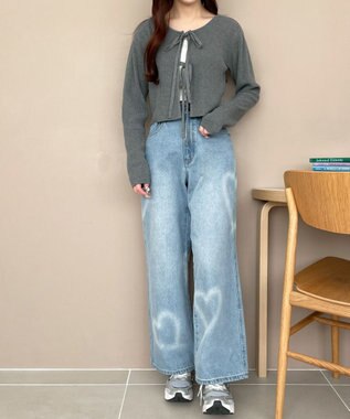 WEGO スプレーペイントストレートデニムパンツ デニム淡色