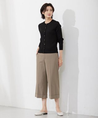 J.PRESS LADIES 【洗える・イージーケア】 SYNTHETIC BASIC ワイドリブ クルーネック カーディガン ブラック系