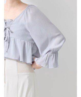 earth music&ecology ＳＥＴ２点キャンディースリーブブラウス＋インナー Grayish Blue