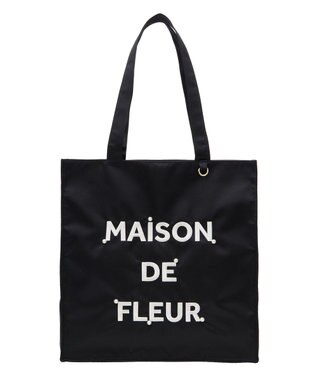 Maison de FLEUR サテンパールブランドロゴ刺繍トートバッグ Black