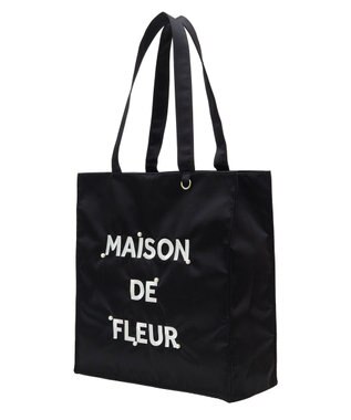 Maison de FLEUR サテンパールブランドロゴ刺繍トートバッグ Black