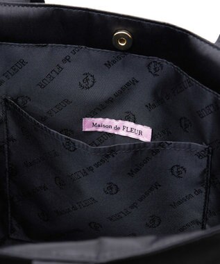 Maison de FLEUR サテンパールブランドロゴ刺繍トートバッグ Black