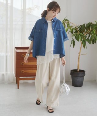 WEGO 【ANGIE VINTAGE】オーバーサイズデニム半袖シャツ ブルー