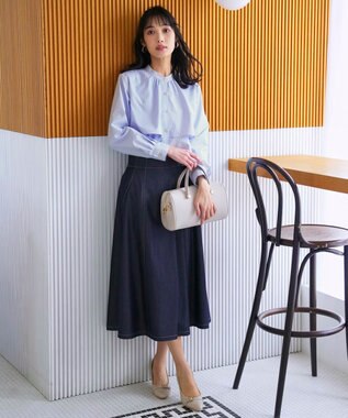 ANY SIS ラッフルレイヤード ブラウス ブルーストライプ