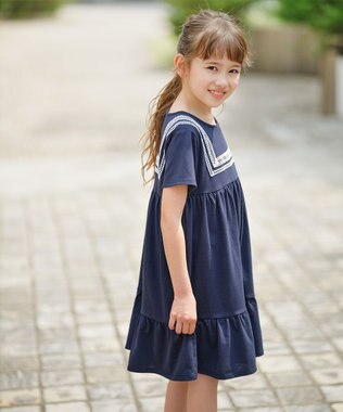 組曲 KIDS 【UVカット】【150-160㎝】セーラーレース ワンピース ネイビー