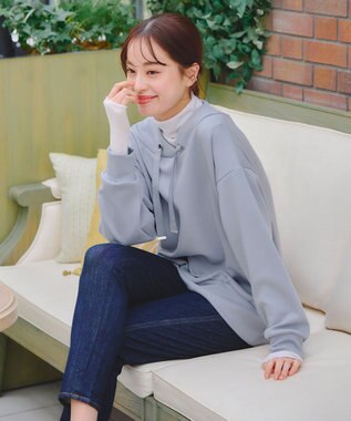 Tiaclasse 【洗える】フード風ダイバートップス ブルー