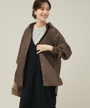 Green Parks イージーケア袖シャーリングシャツ Brown