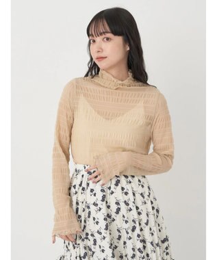 earth music&ecology ジャガードシャーリングシアートップス Beige