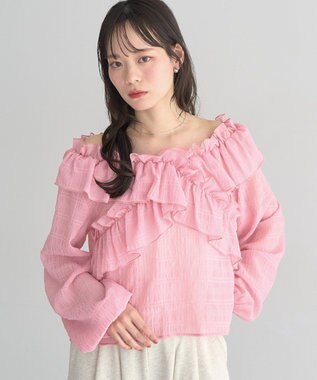 earth music&ecology シアーチェック2wayオフショルブラウス