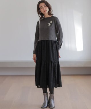 組曲 ヘアリーコンビ ワンピース グレー系