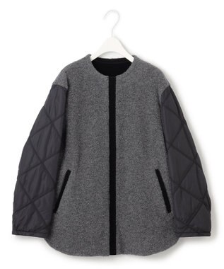 ICB 【リバーシブル着用可能】 ラミネートパイルキルト ミドル丈コート チャコール系