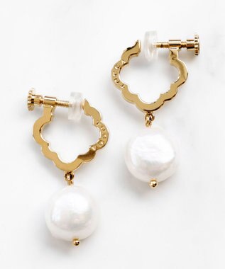 OPEN CLOVER PEARL EARRINGS 淡水バロックパール イヤリング, ゴールド系, F