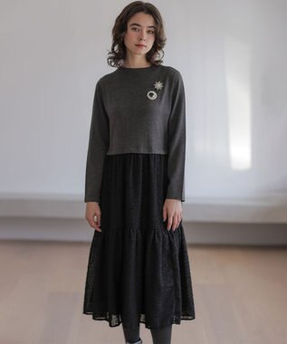 組曲 ヘアリーコンビ ワンピース グレー系