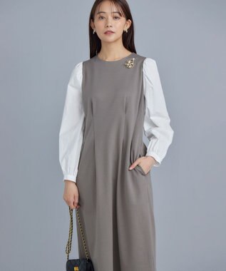組曲 S シャツスリーブポンチ ワンピース モカブラウン×オフ系