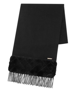 MOONBAT 【WEB限定】フルラ (FURLA)エコファー付きマフラー 無地×キルト風 ウールマフラー ロゴプレート付き ブラック