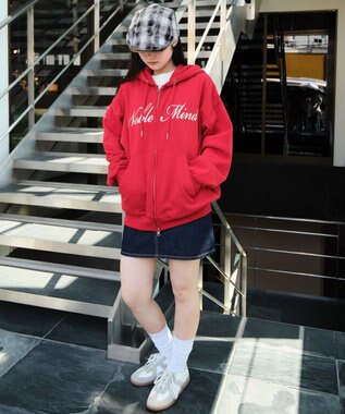 WEGO 【25年秋冬新作/ユニセックス着用ITEM/SMLサイズ展開】グラフィックロゴダブルZIPパーカー レッド