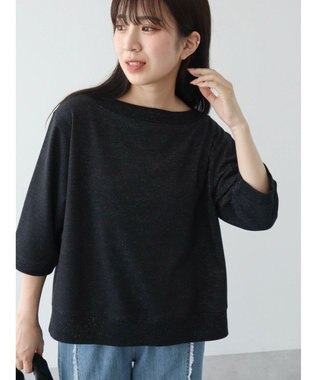 Green Parks ボートネックラメミニ裏毛プルオーバー Black