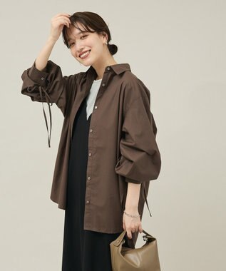 Green Parks イージーケア袖シャーリングシャツ Brown