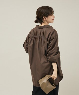 Green Parks イージーケア袖シャーリングシャツ Brown