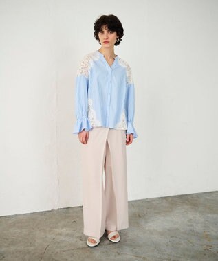 GRACE CONTINENTAL レースコンビブラウス サックス