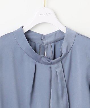 ANY SIS L 【洗える】トロミサテンボウ ブラウス ダスティブルー