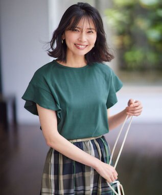 ANY 【接触冷感/UVケア/シワになりにくい】フレアスリーブ TブラウスⅡ グリーン