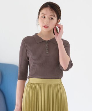 ANY L 【洗濯機可能】ポロカラーニット ブラウン