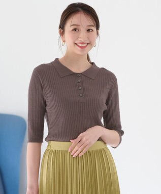 ANY L 【洗濯機可能】ポロカラーニット ブラウン