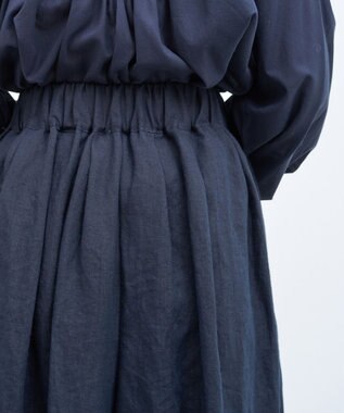 muuc 〈高品質ベルギーリネン100%〉ウエストゴムあり タックデザインワイドパンツ ネイビー