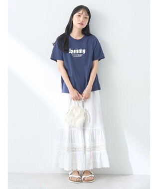 earth music&ecology ロゴソリッドミニマルＴシャツ Navy
