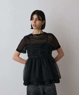 GRACE CONTINENTAL タフタチュールキャミ ブラック